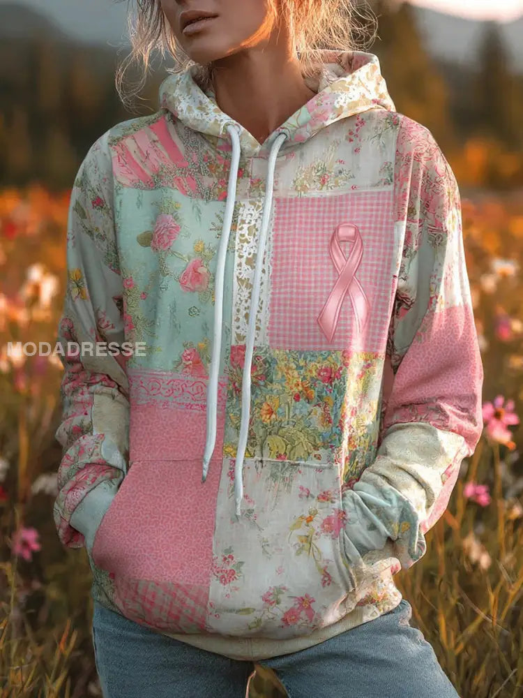 Kvinnors rosa band Huvad Sweatshirt med fickar runk / S