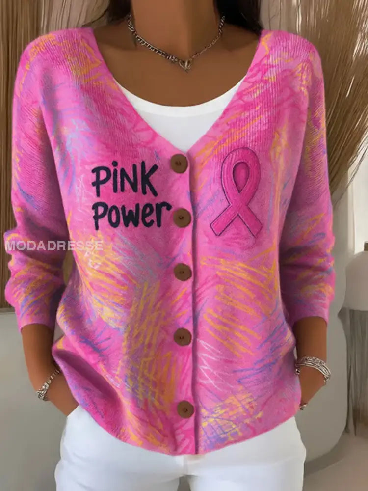 Kvinnors rosa band Print Casual Cardigan runk / S