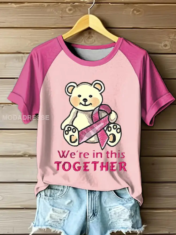 Kvinnors rosa band Print Casual T shirt runk / S