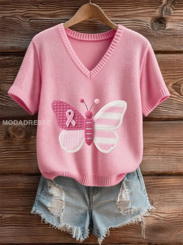 Kvinnors rosa bröstcancer medvetenhet Butterfly T shirt runk / S