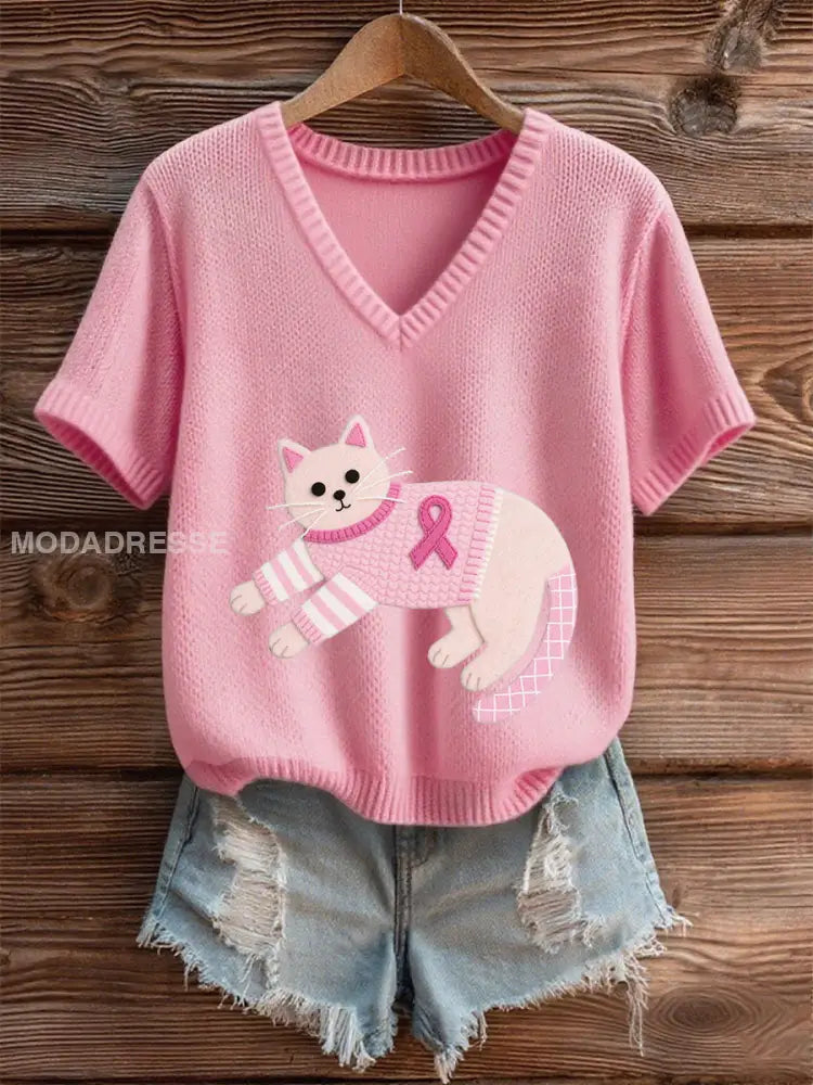 Kvinnors rosa bröstcancer medvetenhet Kitten T shirt runk / S