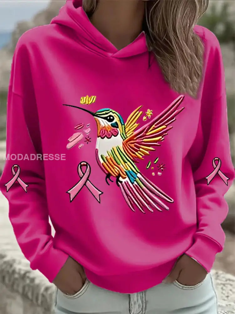 Kvinnors rosa kolibri Print Hoodie Print rosröd / S