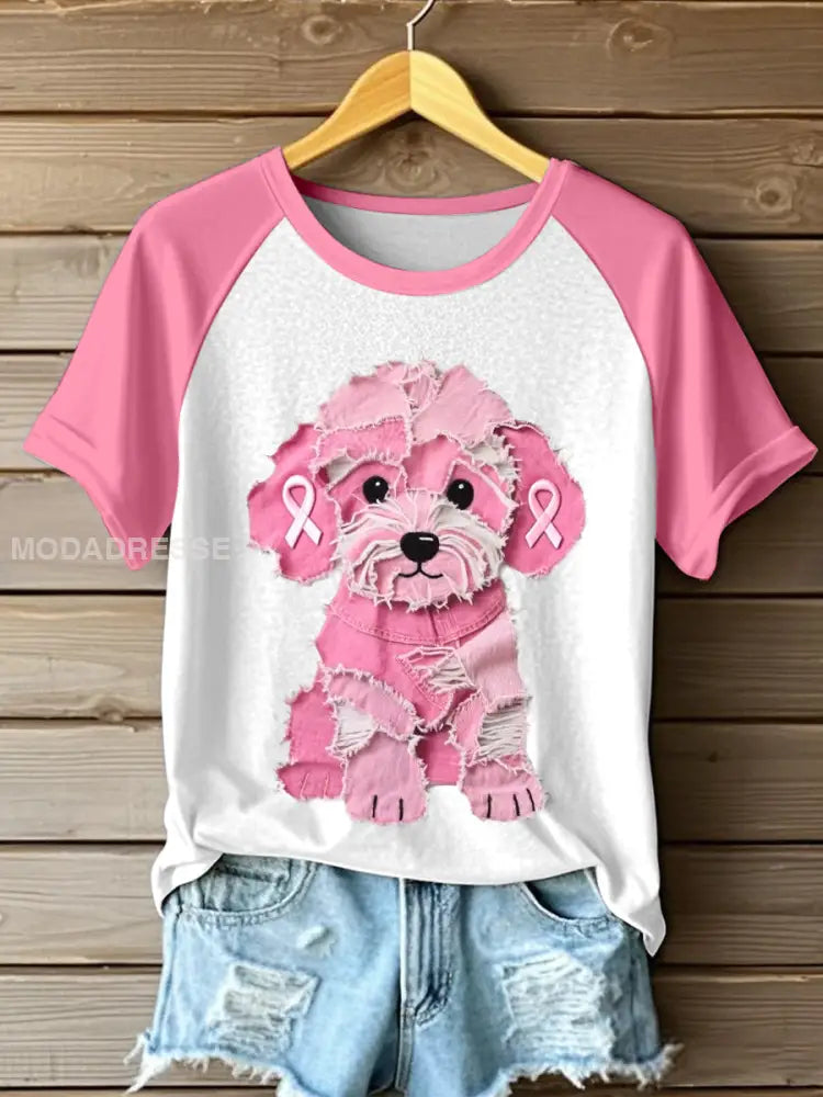 Kvinnors rosa päls hund Patchwork konst T trött runk / S