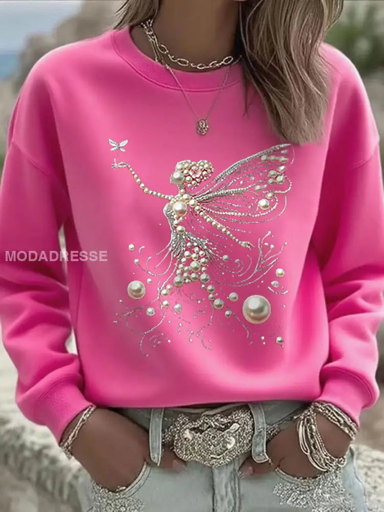 Kvinnors rosa pärla Print Casual Sweatshirt rosröd / S