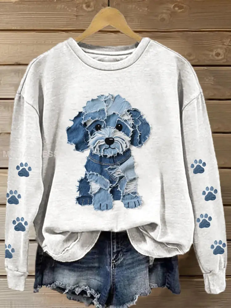 Kvinnors vackra hund patchwork konst Gradient Sweatshirt vitt / S