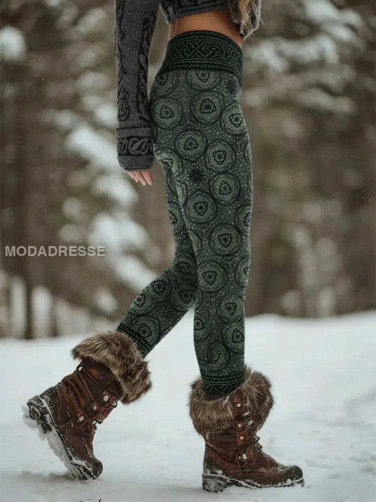 Kvinnors Viking Celtic Knop Runes Gradient Sport Stretch Leggings grönt / S