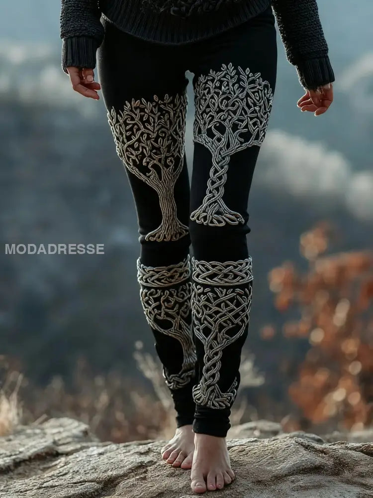 Kvinnors Viking keltisk knop träd livets sport Stretch Leggings svart / S