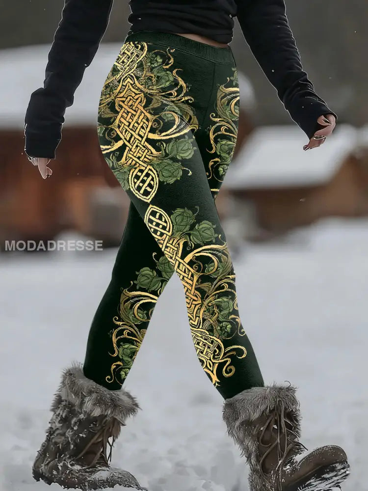 Kvinnors Viking Print Bekväma Tight Byxor som bild / S