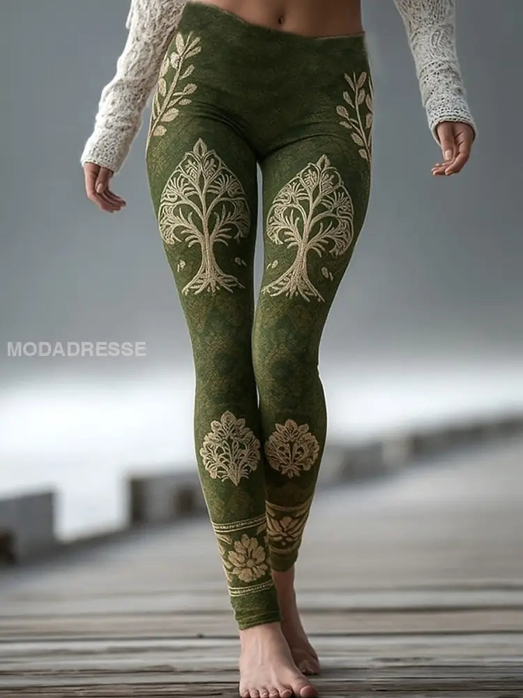 Kvinnors viking stil Leggings grönt / S