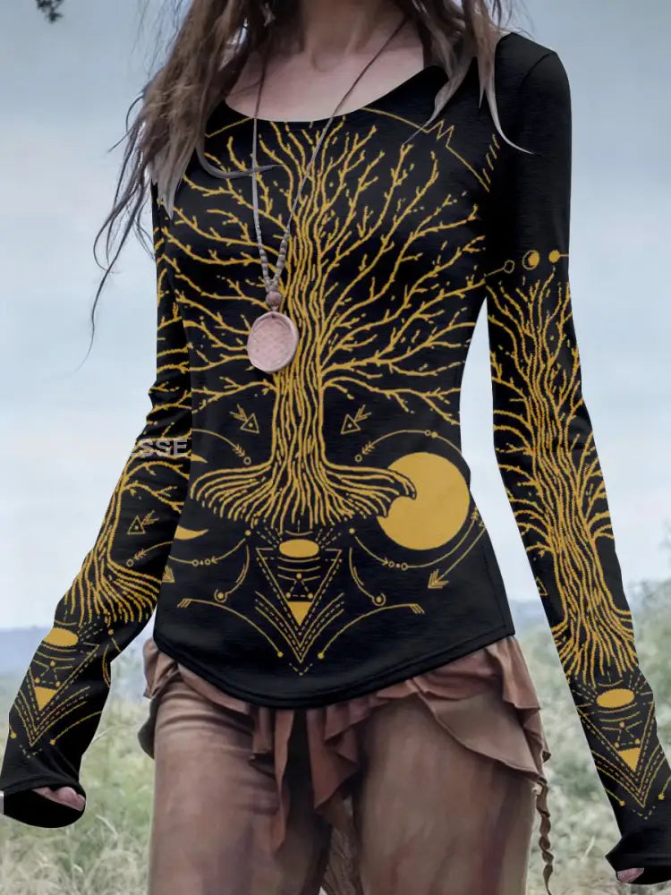 Kvinnors vikinga liv träd Skriv ut Casual Topp som bild / S