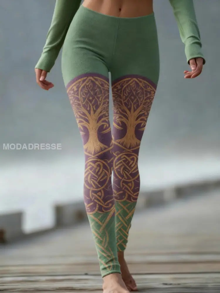 Kvinnors vikinga träd liv Gradient Velvet Leggings mörkt / S