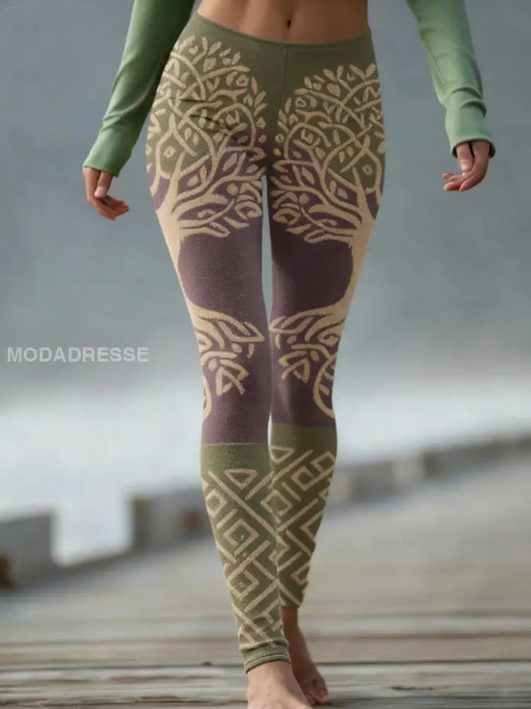 Kvinnors vikinga träd liv Gradient Velvet Leggings mörkt / S