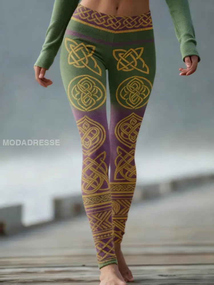 Kvinnors vikinga träd liv Gradient Velvet Leggings mörkt / S