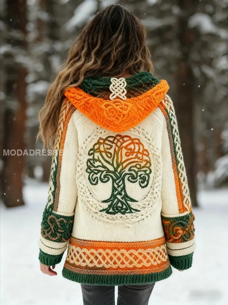 Kvinnors vikinga träd livsmönster Gradient Cardigan Sticka jacka oräng / S