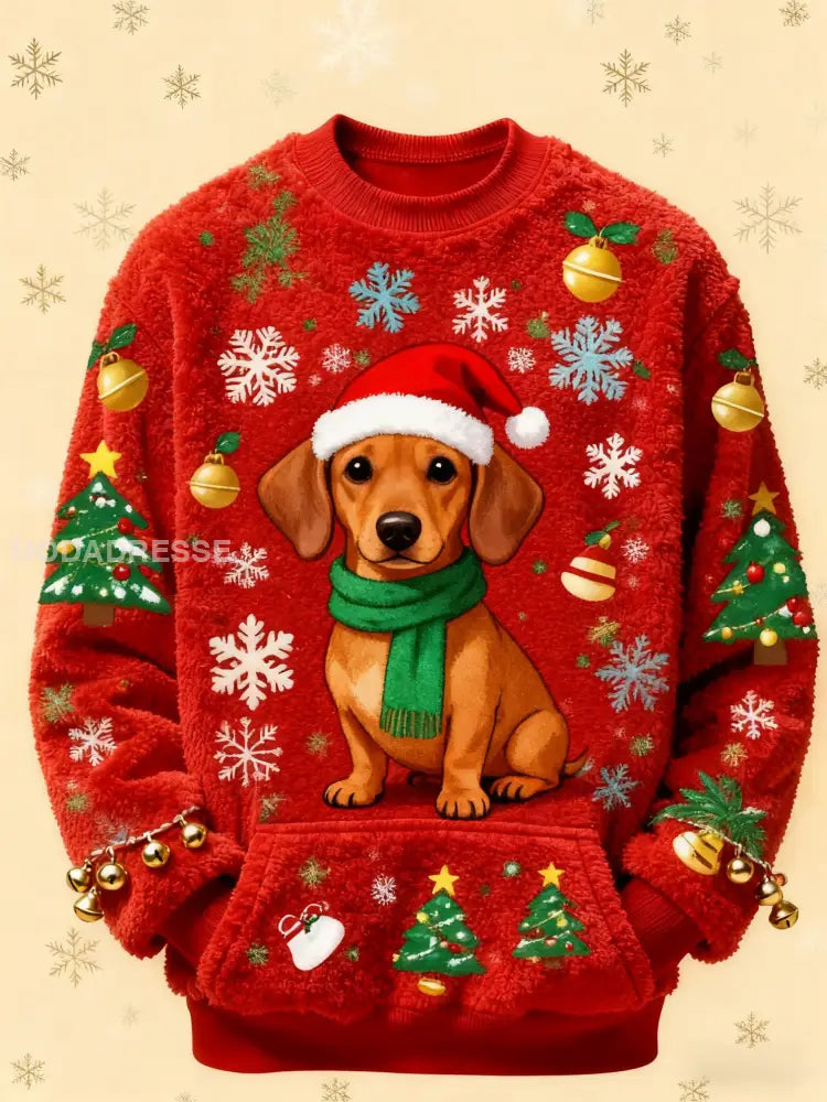 Kvinnors vintage julhund Printed Sweatshirt röd / S