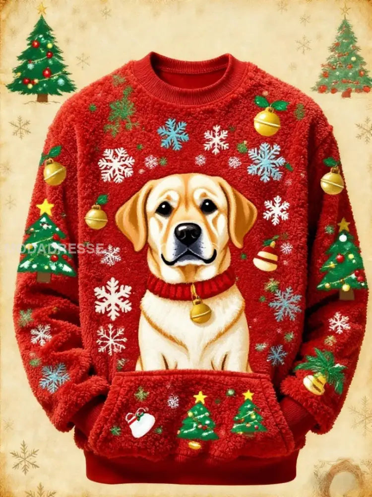 Kvinnors vintage julhund Printed Sweatshirt röd / S