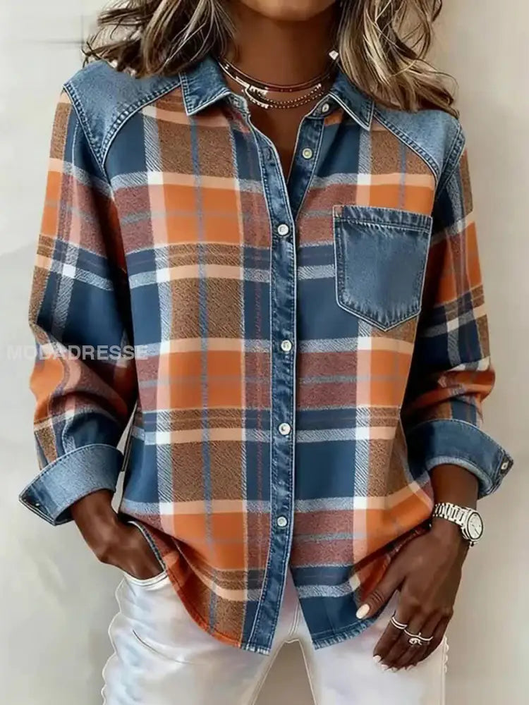 Kvinnors Vintage Plaid mönster mönster tröja som bild / S