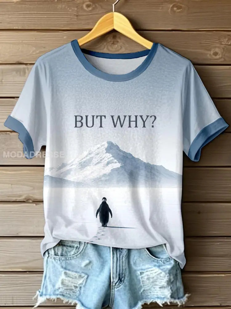 Kvins Nihilistiska Penguin Konst Skriv ut T-shirt som bild / S