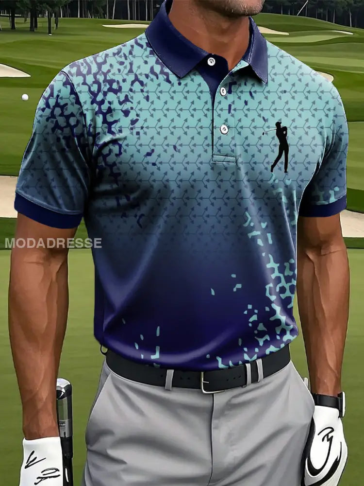 Män konst färgglada Abstrakt Gradient Geometriska utskrift Casual Business Polo tröj S
