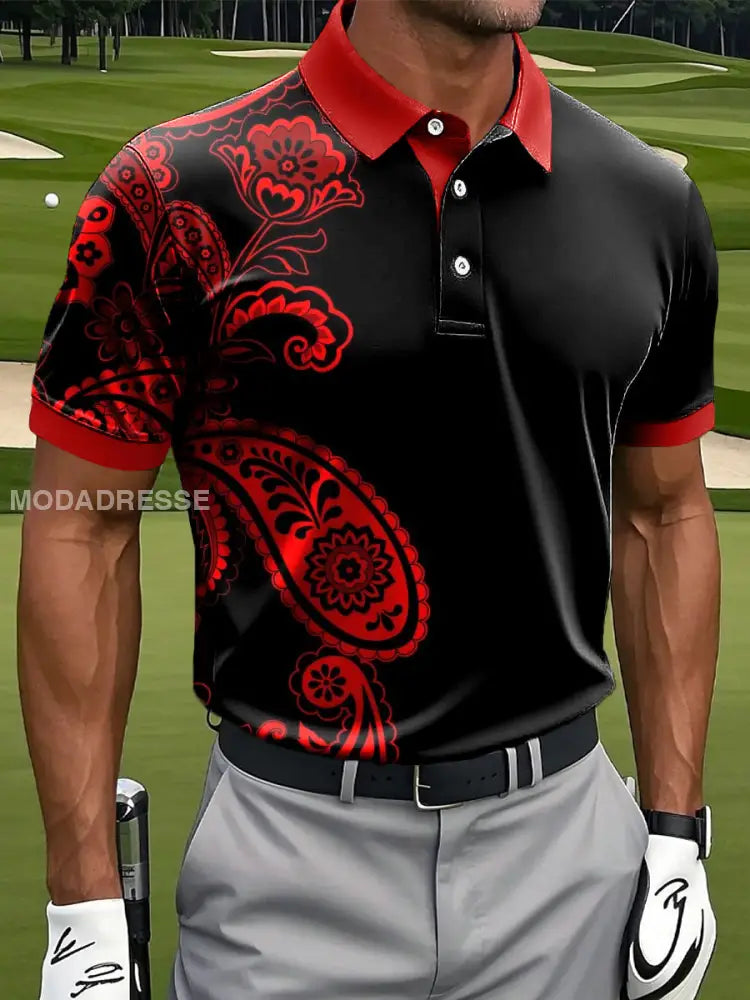 Män Retro Abstract Paisley Konst Skriv ut Casual Business Polo tröj flerlog / S