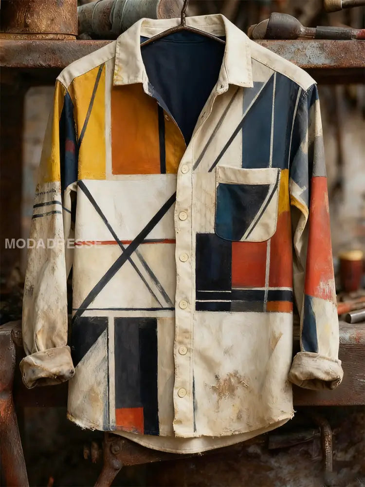 Män Retro konst Print Casual Bekväm lång ärm skjjorta A / S