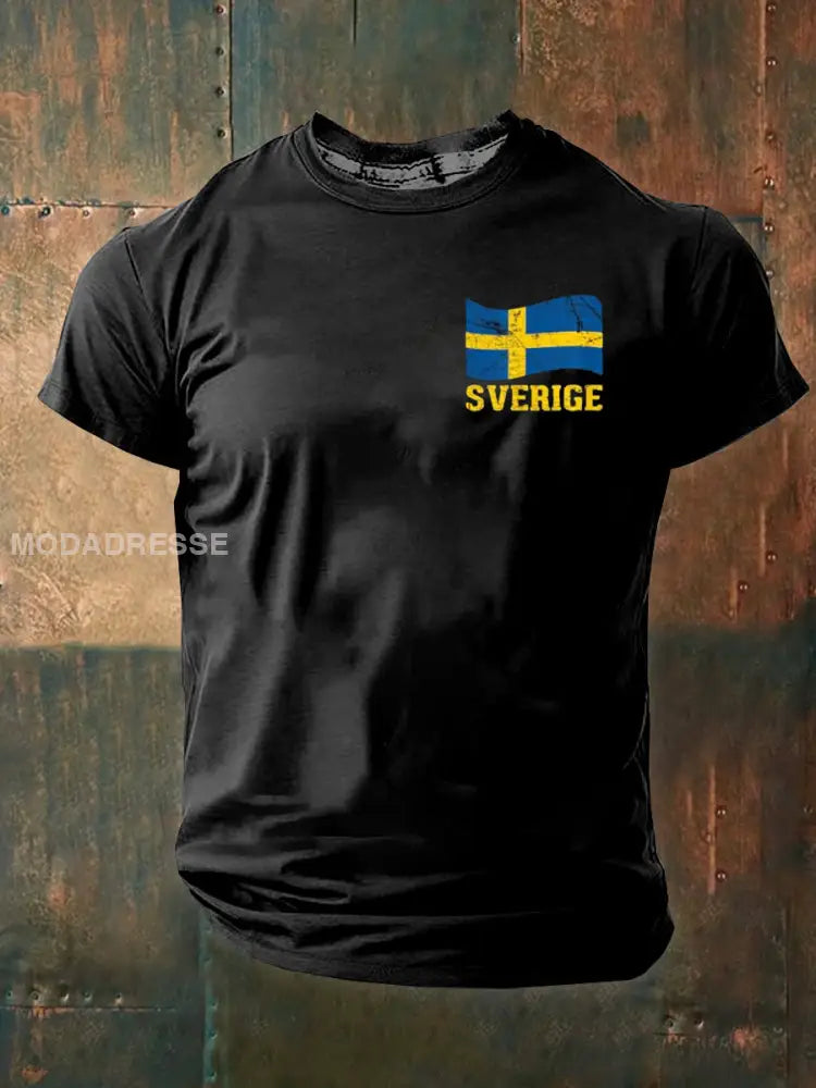 Män Retro Svensk kultur Tryckt Casual Short Slem T-shirt A / S