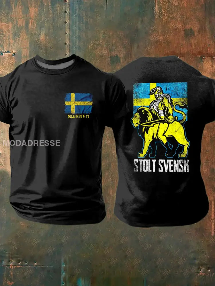 Män Retro Svensk kultur Tryckt Casual Short Slem T-shirt A / S