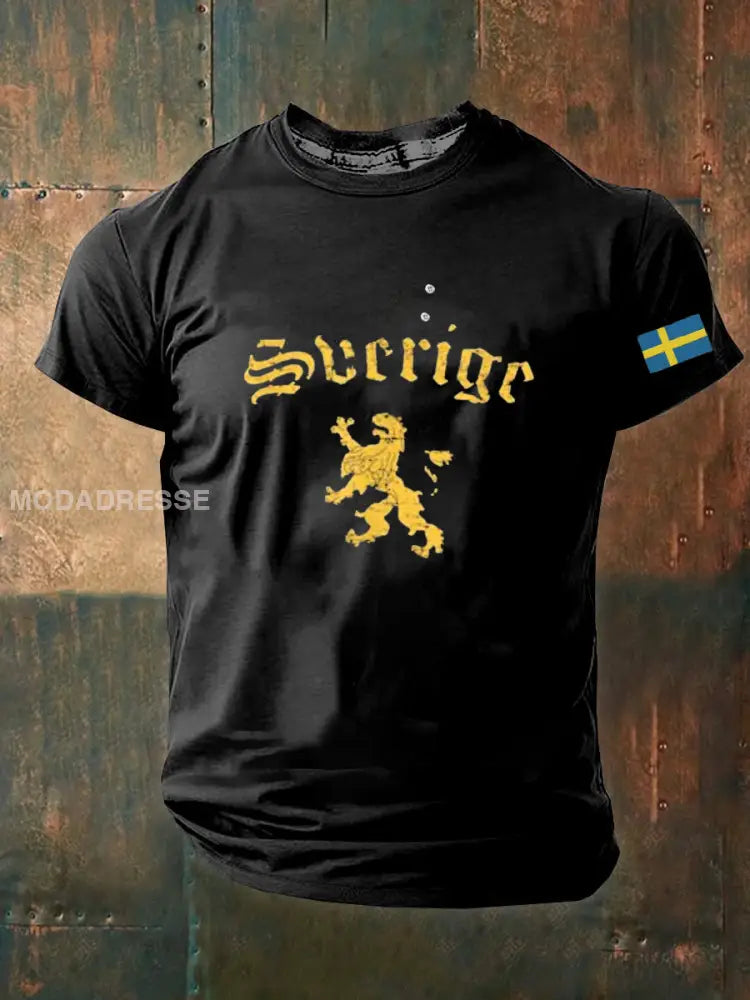 Män Retro Svensk kultur Tryckt Casual Short Slem T-shirt A / S