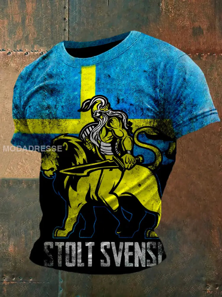 Män Retro Svenska Kultur Konst Skriv ut Casual Short-Shirt A / S