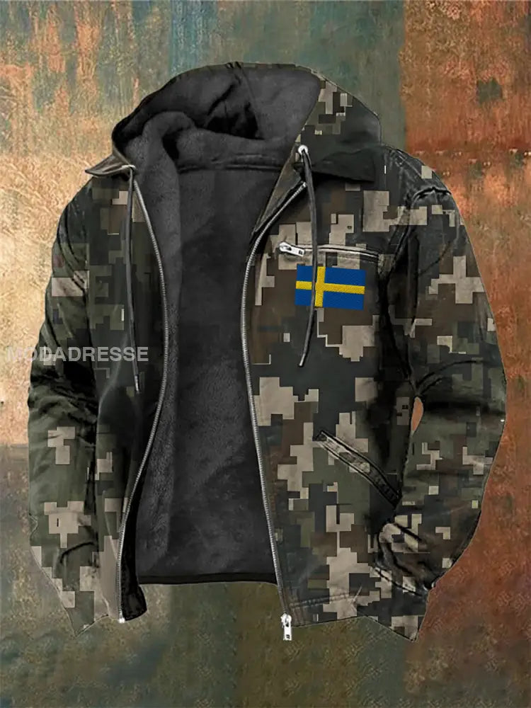 Män svenska tryck hatt långärmad jacka jacka Kamouflage. / S