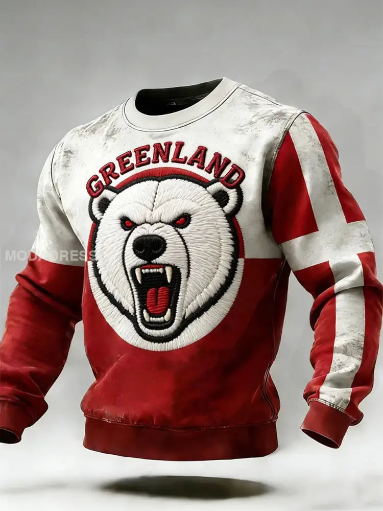 Mænds Grønland Print Casual Sweatshirt rød / S