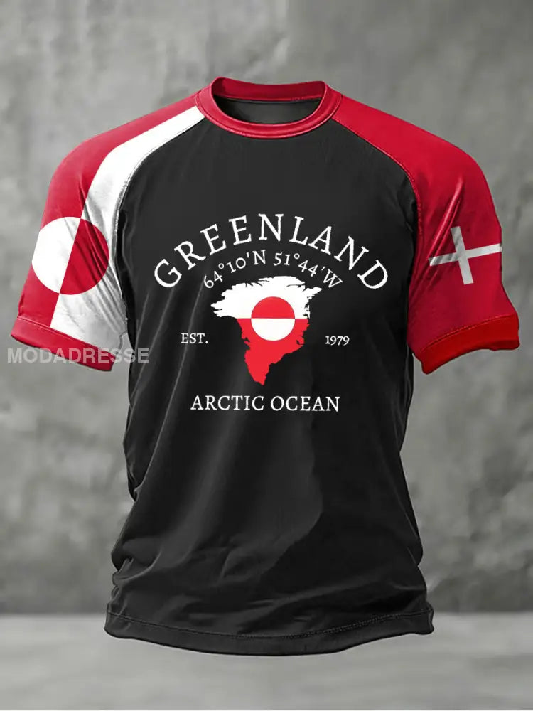 Mænds Grønland trykt Casual T-shirt Sort / S