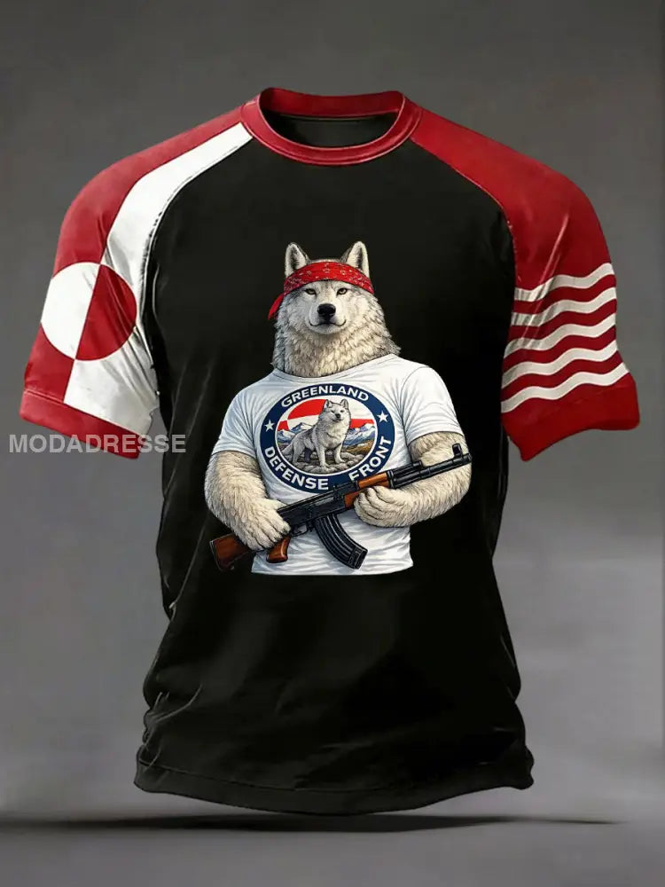 Mænds Grønland trykt Casual T-shirt Sort / S