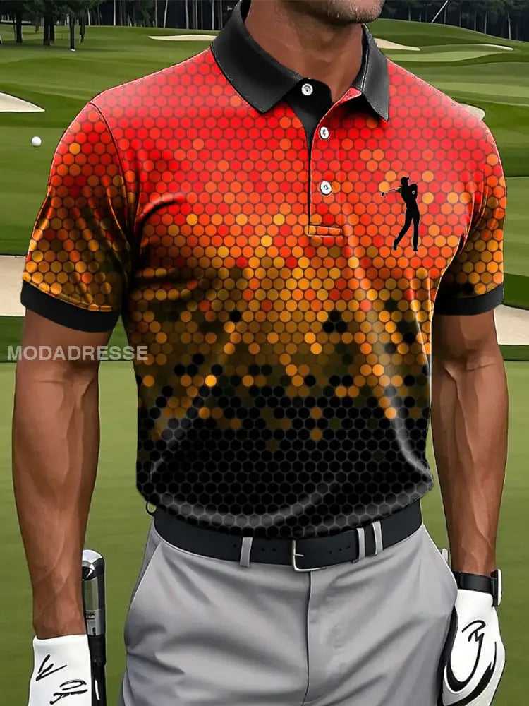 Mäns abstrakt gradient Polka Dot Art Print Casual Business Polo tröj S