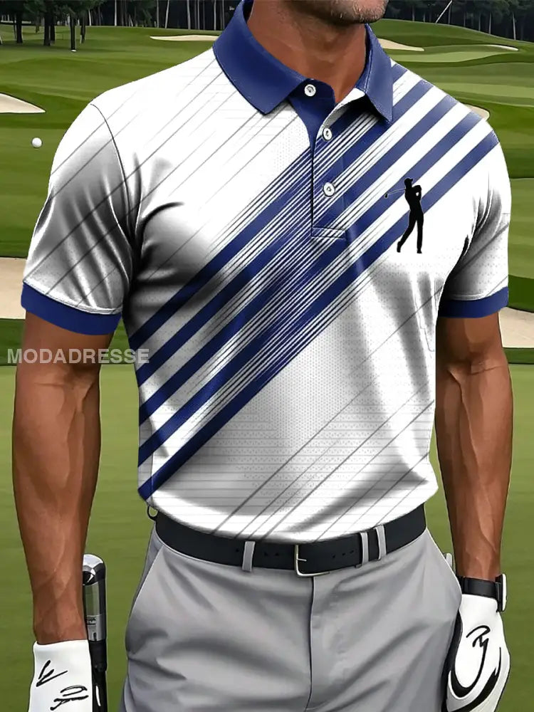 Mäns Abstrakt Gradient Stripe Konst Skriv ut Casual Business Polo tröj S