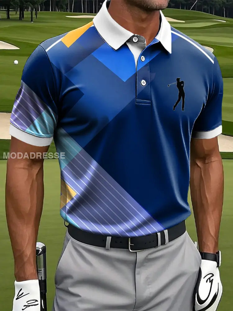 Mäns Abstrakt konst Gradient Geometrisk Räng Skriv ut Casual Business Polo tröj S