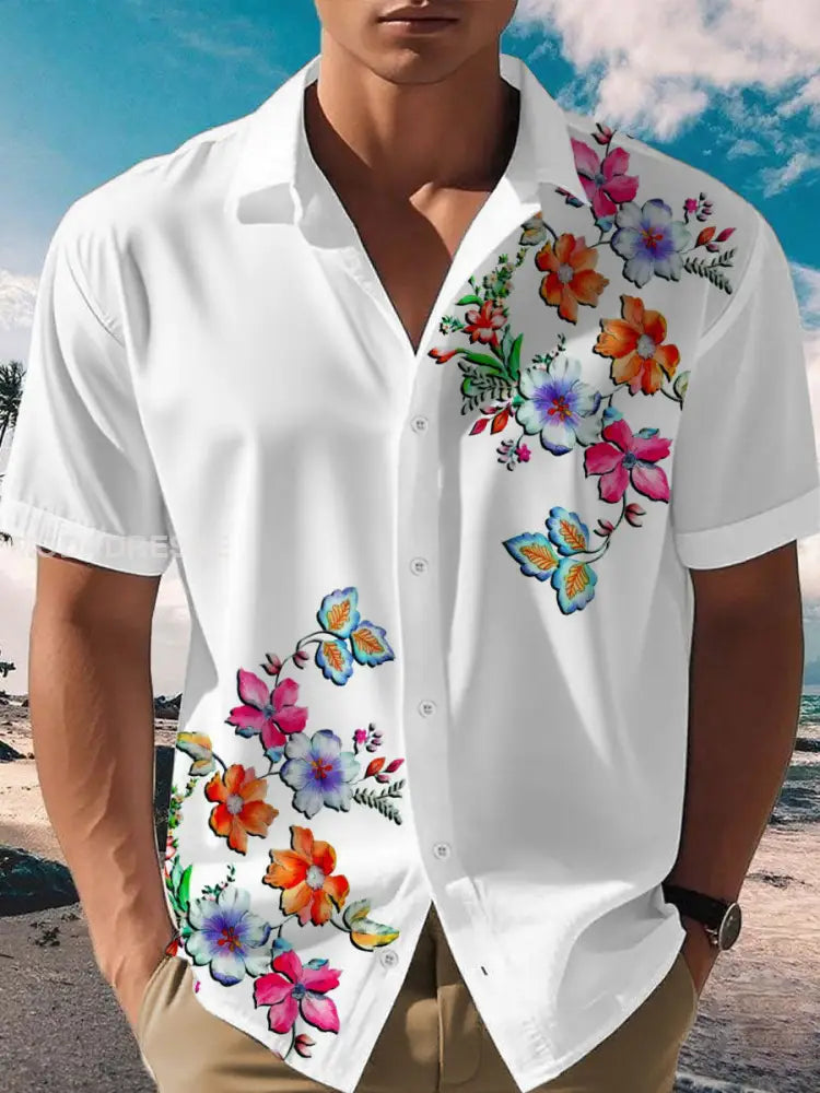 Mäns blommorskjort vitt / S