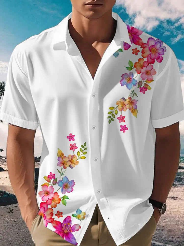Mäns blommorskjort vitt / S