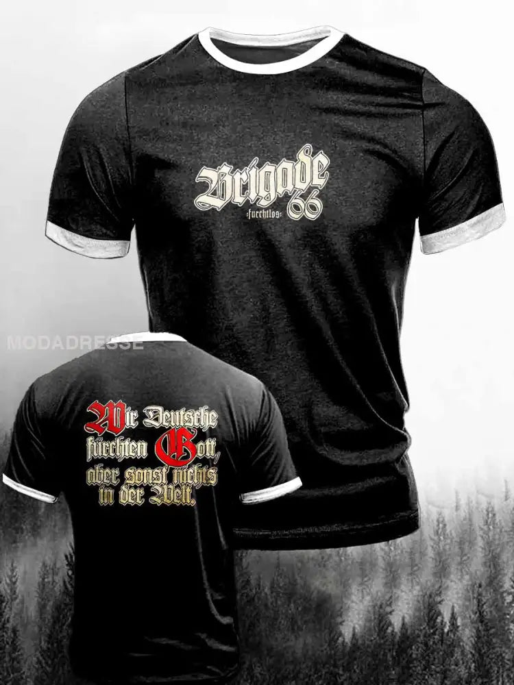 Mäns brigad 66 Print Vintage Mode kort ärm T-shirt svart / S