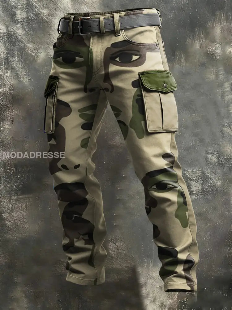 Mäns Camouflage Business Style Skriv ut Retro konst Casual Workwear Byxor Kamouflage. / S