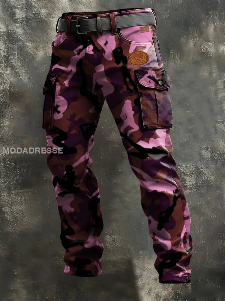 Mäns Camouflage Business Style Skriv ut Retro konst Casual Workwear Byxor runk / S