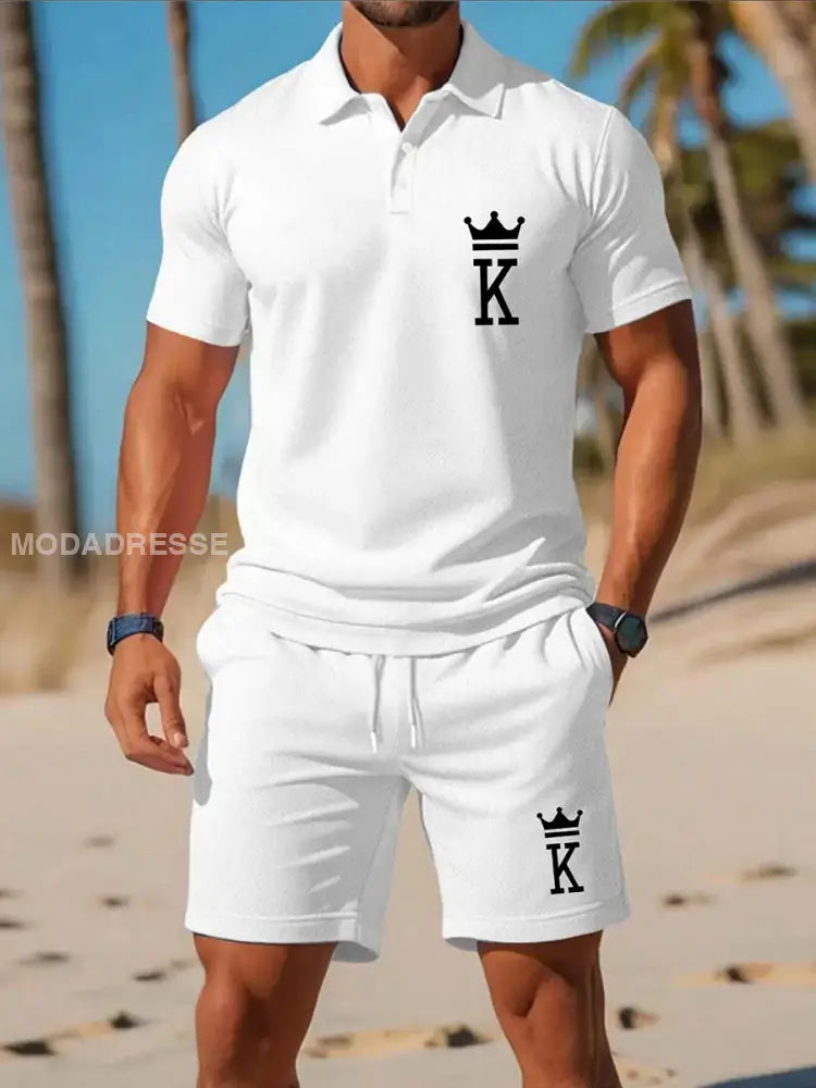 Mäns Casual Business Short-sleeved Polo-dräkt vitt / S