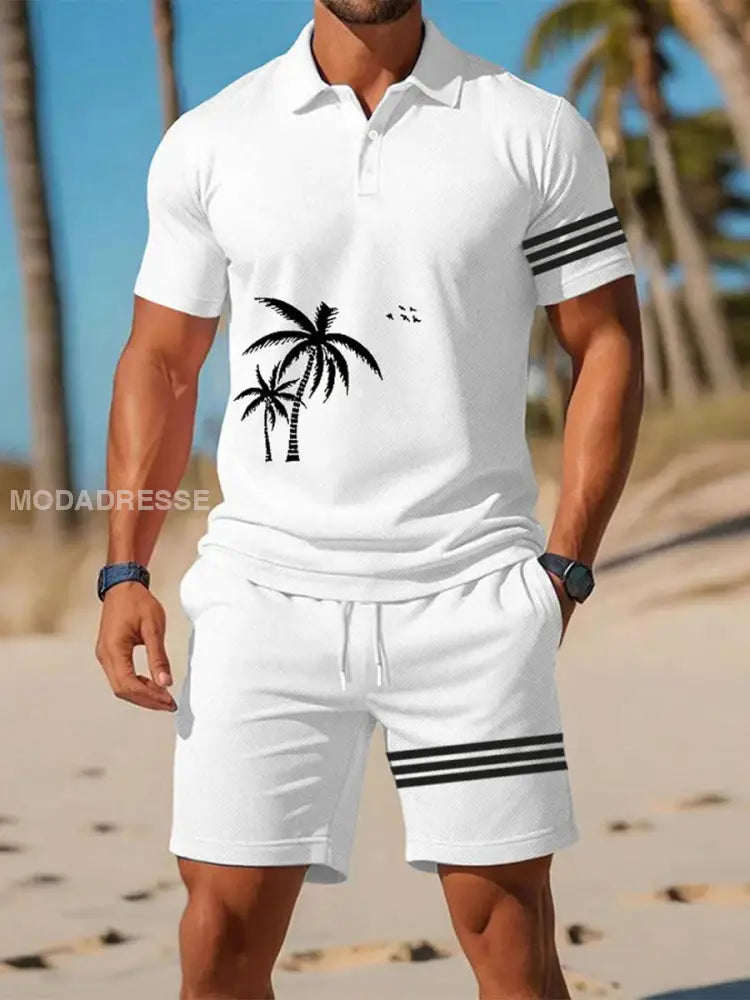 Mäns Casual Business Short-sleeved Polo-dräkt vitt / S
