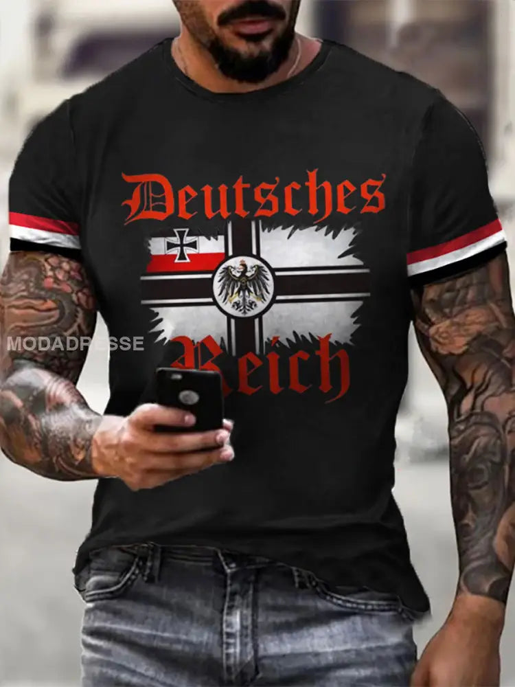 Mäns Deutsches Reich tryckt kort ärm T-shirt svart / S