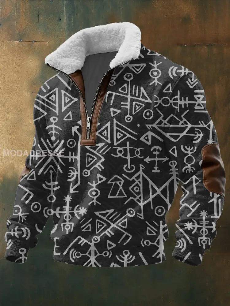 Mäns djärva nordiska symbol Mönster Sherpa krage Pullover Hoodie Sherpa flerlog / S