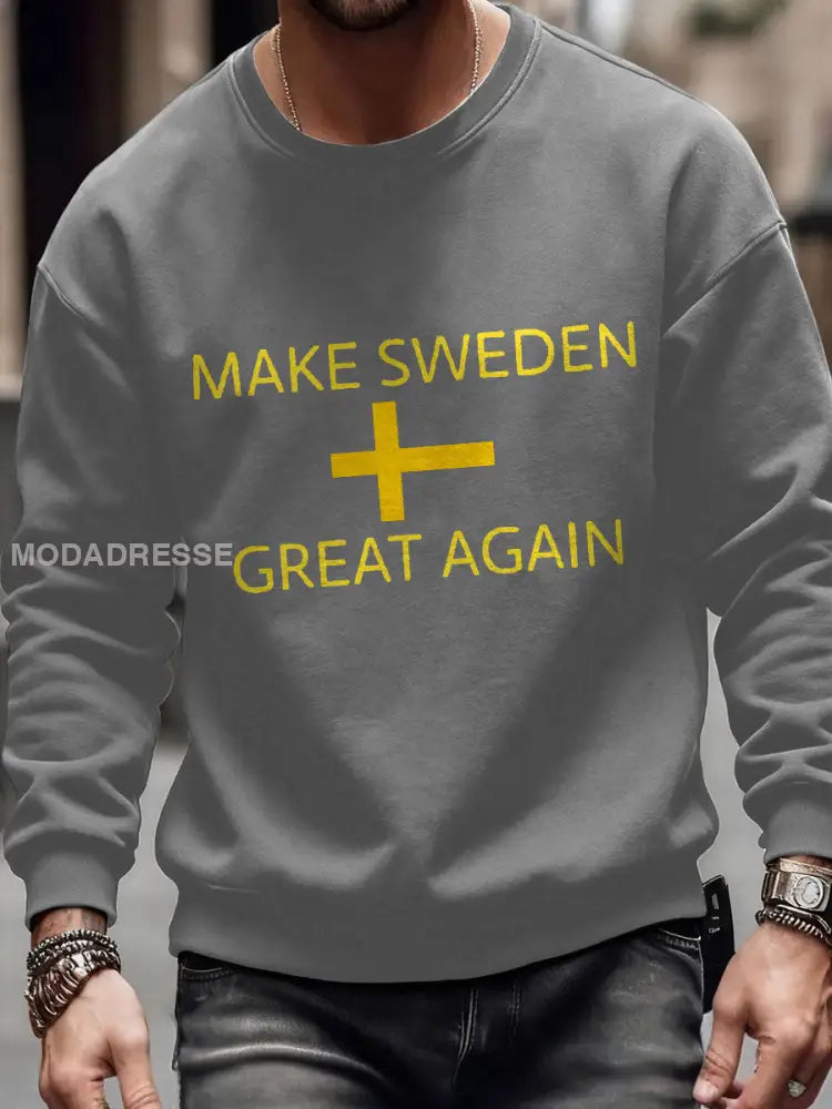 Mäns göra Sverige stor igen Flagg Konst tryckt tröjar Ljusgrå / S