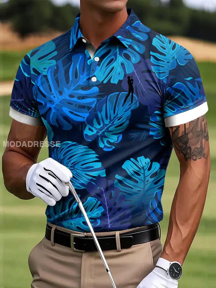 Mäns Golf Abstract Palm Leaf Konst Skriv ut Casual Business Polo tröj S