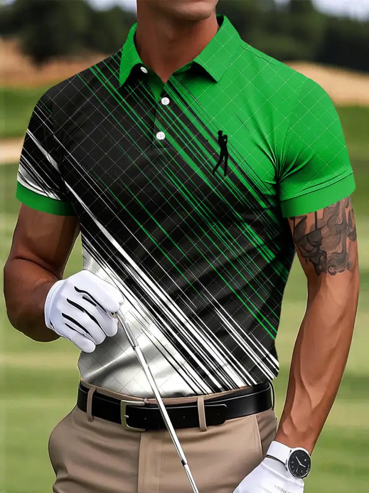 Mäns Golf Abstract Stripe Plaid Art Print Casual Business Polo tröj flerlog / S