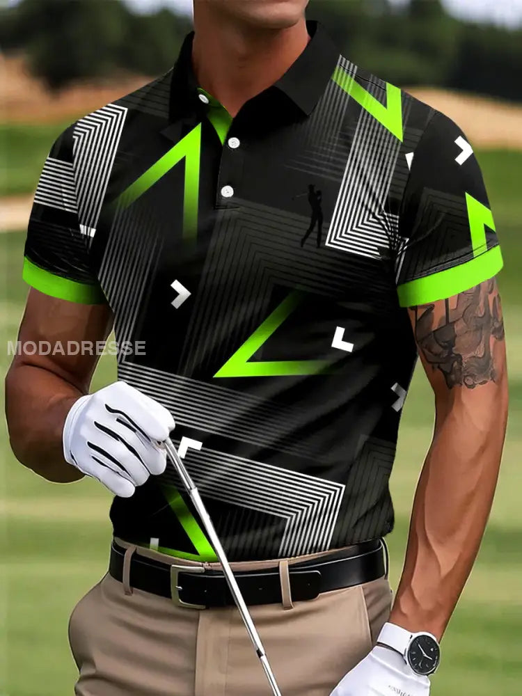 Mäns Golf Abstrakt Gradient Geometrisk konst Skriv ut Casual Business Polo tröj S