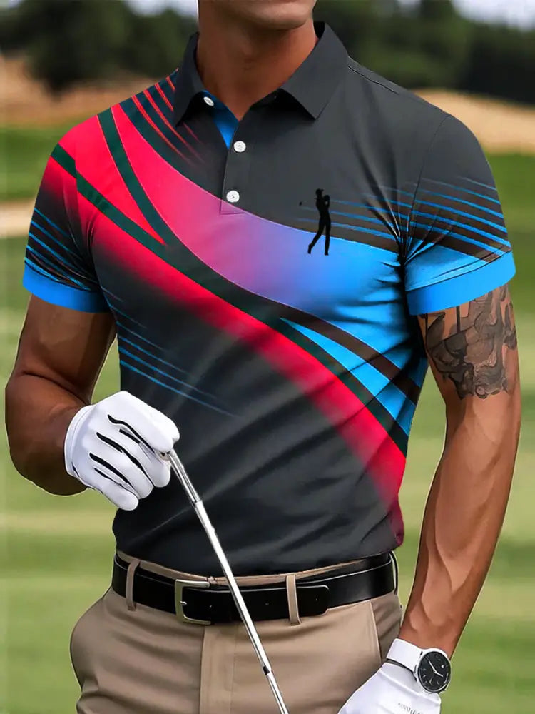 Mäns Golf Abstrakt Gradient linje Konst Skriv ut Casual Business Polo tröj flerlog / S